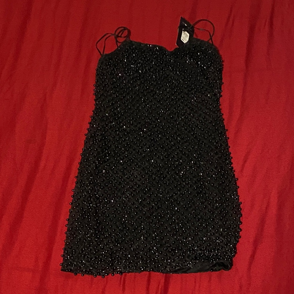 Fashion Nova Black Beaded Mini Dress
